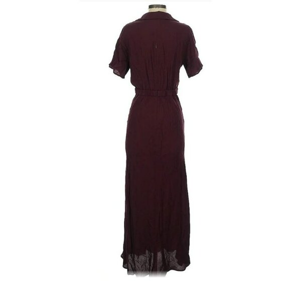 Reformation Burgundy V-Neck Short Sleeve Midi Dress with Collar Size M - Picture 2 of 6